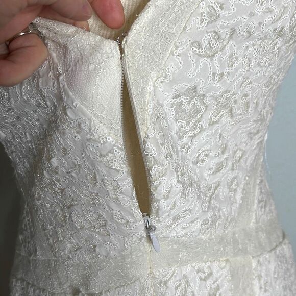 BCBG Maxazria Sequin Lace Sleeveless V Neck Off White A-line Women's Dress Size - Picture 10 of 15